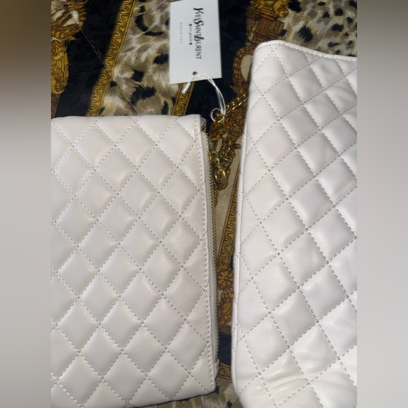 White and gold large leather  tote bag with attached wallet - Picture 4 of 15